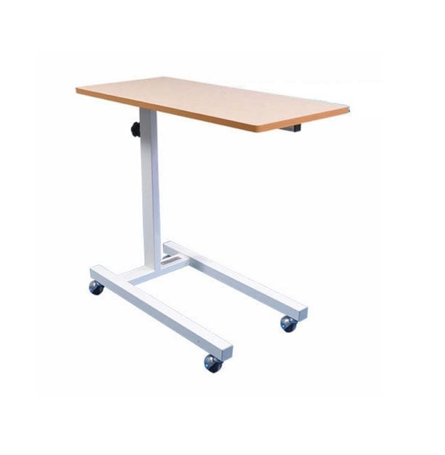 Overbed Table with Mechanical Height Adjustment and Oak Top