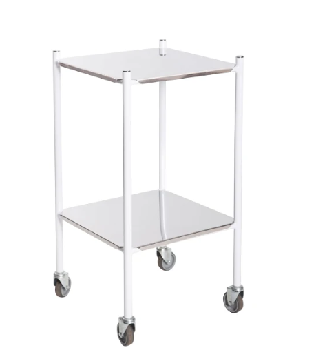 Instrument Trolley Single, White Epoxy Coated Frame, with SS Top and Shelf