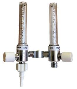 Double Extended O2 Flow meter, Ball and tube type 0-15 l/min with Heyer Fitting (Brass Base)
